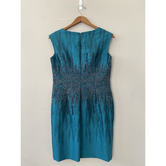 Kay Unger Sleeveless Formal Dress Size 12 Textured Waist Crinkle Metallic Green - Picture 2 of 6